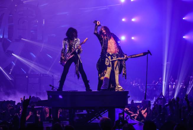 Aerosmith's Joe Perry and Steven Tyler perform "Dream On" at Park Theater on April 6.