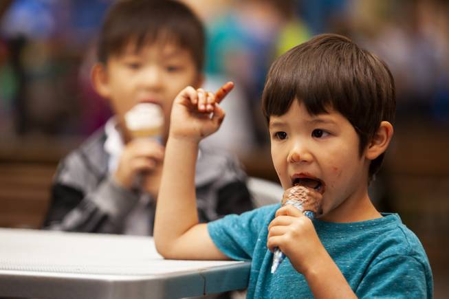 Isaiah Dzolic, 3, eats his free cone during Ben & Jerry's Free Cone day at The District at Green Valley Ranch Tuesday, April 9, 2019. All donations benefit the Court Appointed Special Advocate (CASA) Foundationa nonprofit group supporting children in foster care.