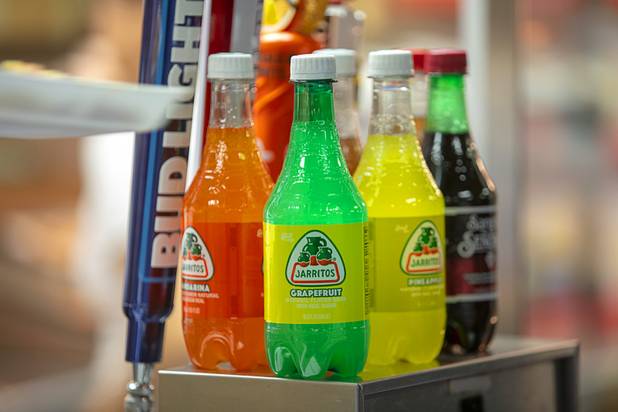 Jarritos, a Mexican brand of soda, is displayed at "Home Plate" during a Las Vegas Lights FC game at Cashman Field Saturday, April 13, 2019.