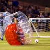 A bubble soccer player is upended in a halftime game as the Las Vegas Lights FC play the Tacoma Defiance at Cashman Field Saturday, April 13, 2019. The Lights shut out the Defiance 5-0.