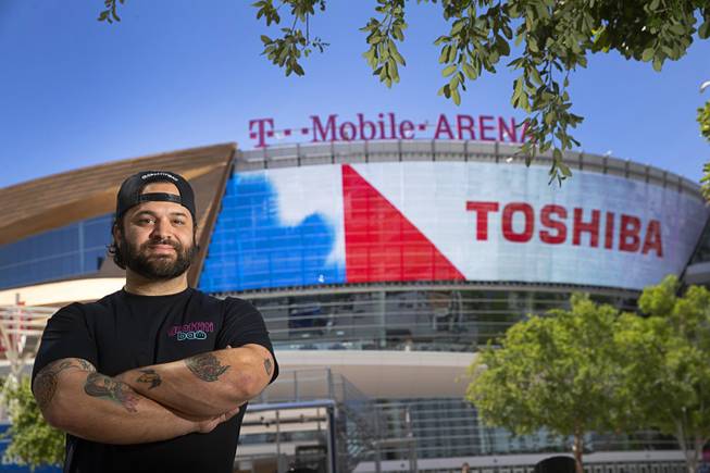 Chef Marc Marrone poses in front of T-Mobile Arena Sunday, April 14, 2019. Marrone operates the Graffiti Boa food stand inside the arena and will be opening a restaurant on Rainbow Boulevard near Warm Springs Road.