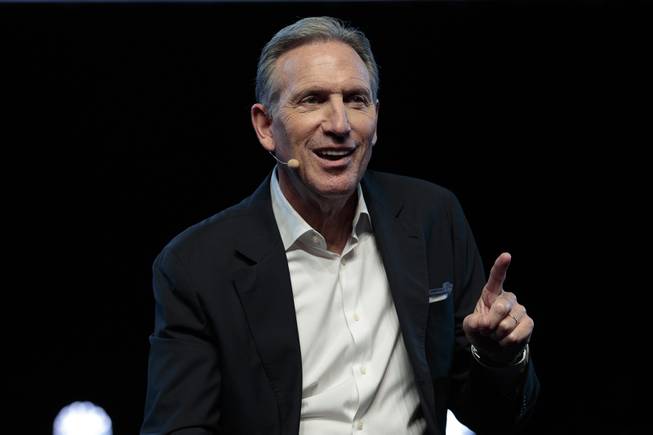 Former Starbucks CEO Howard Schultz speaks during the Epicor Insights conference at Mandalay Bay Wednesday, April 17, 2019.