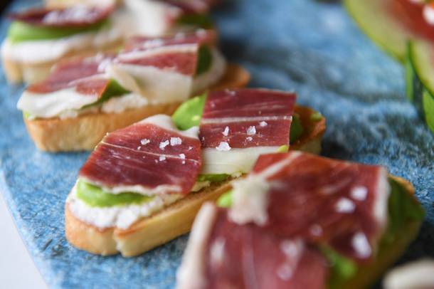 Spring peas and ricotta tartine with jamon Iberico is served as Vegas Uncork'd kicks off its 13th year with a ceremonial 