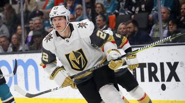 Golden Knights defenseman Nick Holden against the San Jose Sharks during an NHL hockey game in San Jose, Calif., Monday, March 18, 2019. 