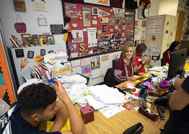 Eldorado High School teacher Shana Stott is shown in her classroom Tuesday, May 14, 2019. Stott is an Eldorado HS graduate and has worked at the school for more than 20 years.