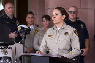Metro Police Capt. Sasha Larkin speaks during a Clark County School District news conference on school safety at CCSD administrative offices on West Sahara Avenue Wednesday, May 15, 2019.