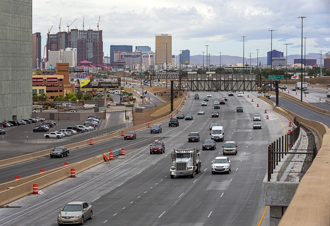 A view of northbound traffic on I-15 from a High ...
