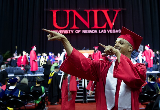 Business major Mitchell Deas celebrates during UNLV commencement at the ...