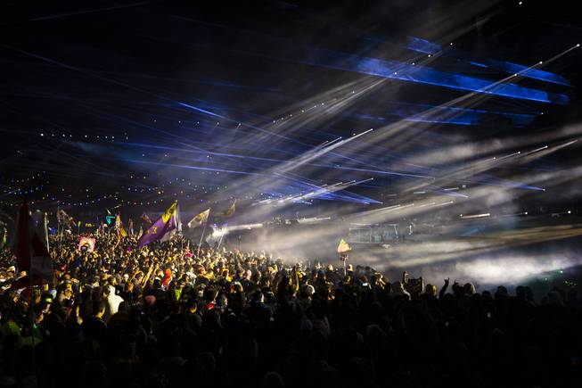Festival-goers watch Illenium's DJ set during night three of the Electric Daisy Carnival at the Las Vegas Motor Speedway Monday, May 20, 2019.