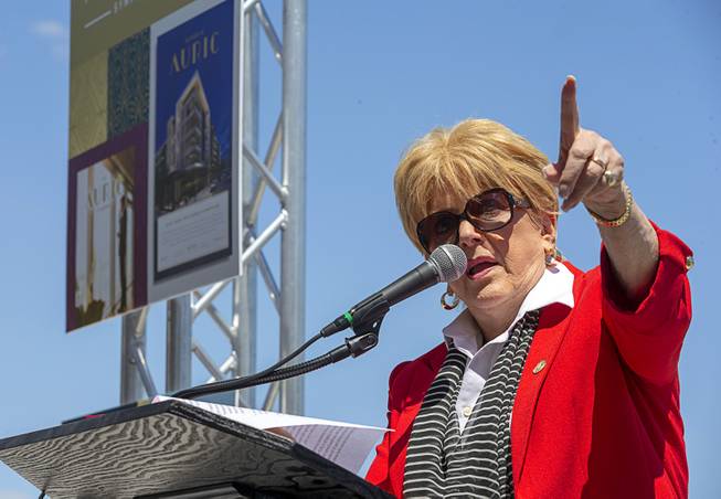 Las Vegas Mayor Carolyn Goodman speaks during a groundbreaking ceremony for Auric, a luxury, mid-rise apartment complex by Southern Land Company (SLC), at Symphony Park in downtown Las Vegas, May 21, 2019. The complex will be built on six acres of vacant land north of the Smith Center for the Performing Arts.