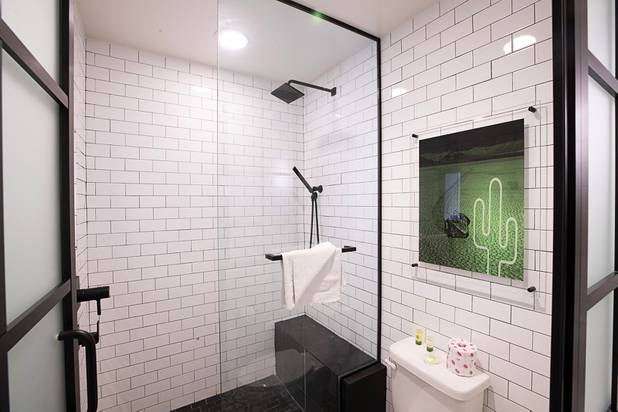 The shower is shown in a renovated tower room at the El Cortez in downtown Las Vegas Wednesday, May 22, 2019.