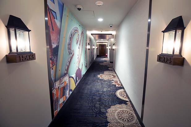 A view of a renovated hallway at the El Cortez in downtown Las Vegas Wednesday, May 22, 2019.