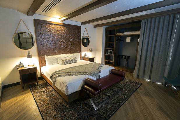 The bedroom is shown in a renovated Tower Premium Suite at the El Cortez in downtown Las Vegas Wednesday, May 22, 2019.