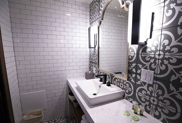 The bathroom is shown in a renovated Tower Premium Suite at the El Cortez in downtown Las Vegas Wednesday, May 22, 2019.