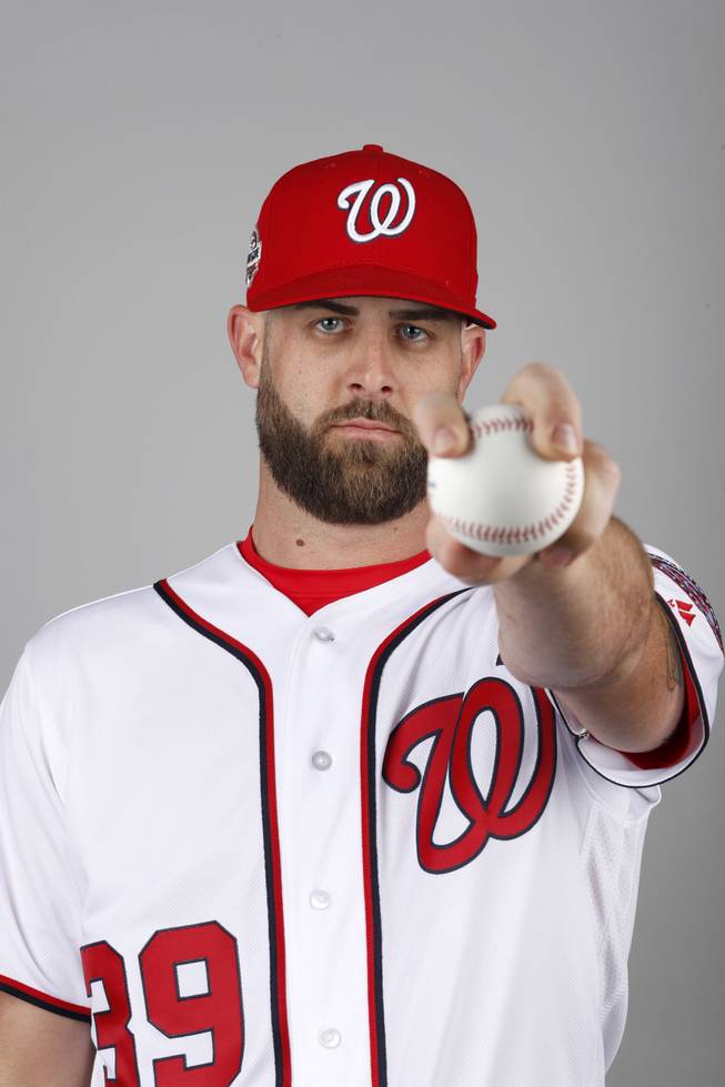 Las Vegas resident Bryan Harper, Bryce Harper's brother, makes $2,000 a month playing independent ball in Lancaster, Pa. He's pictured in 2018 while in spring training with the Washington Nationals.