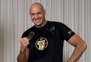 Undefeated heavyweight boxer Tyson Fury of England poses at Top Rank offices Wednesday, May 29, 2019. Fury will take on undefeated German heavyweight Tom Schwarz at the MGM Grand Garden on Saturday, June 15.