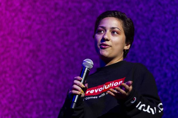 Parkland shooting survivor and activist Emma Gonzalez  speaks during the Emerge Festival at the Hard Rock Hotel Friday, May 31, 2019.