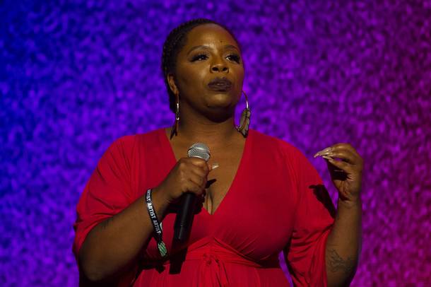 Co-founder of the #blacklivesmatter movement Patrisse Cullors speaks during the Emerge Festival at the Hard Rock Hotel Saturday, June 1, 2019.