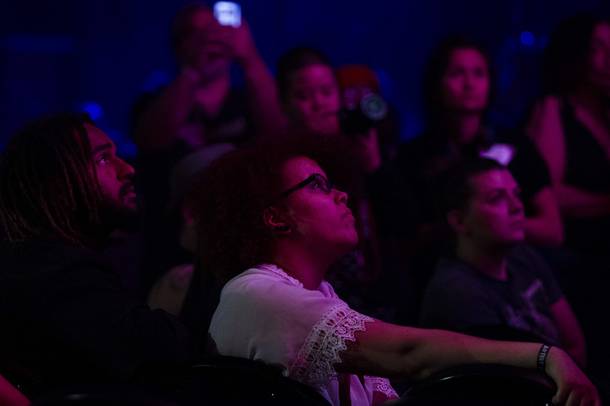 Attendees listen to the co-founder of the #blacklivesmatter movement Patrisse Cullors speak during the Emerge Festival at the Hard Rock Hotel Saturday, June 1, 2019.