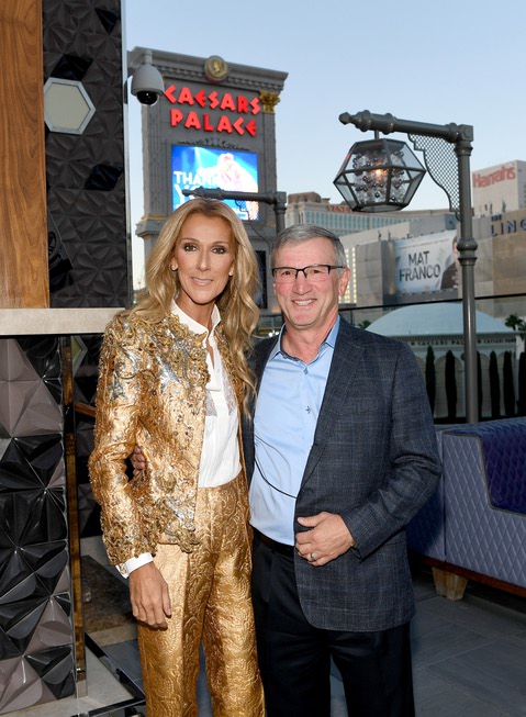 Celine Dion (L) and Tony Rodio, Caesars Entertainment CEO pose ...