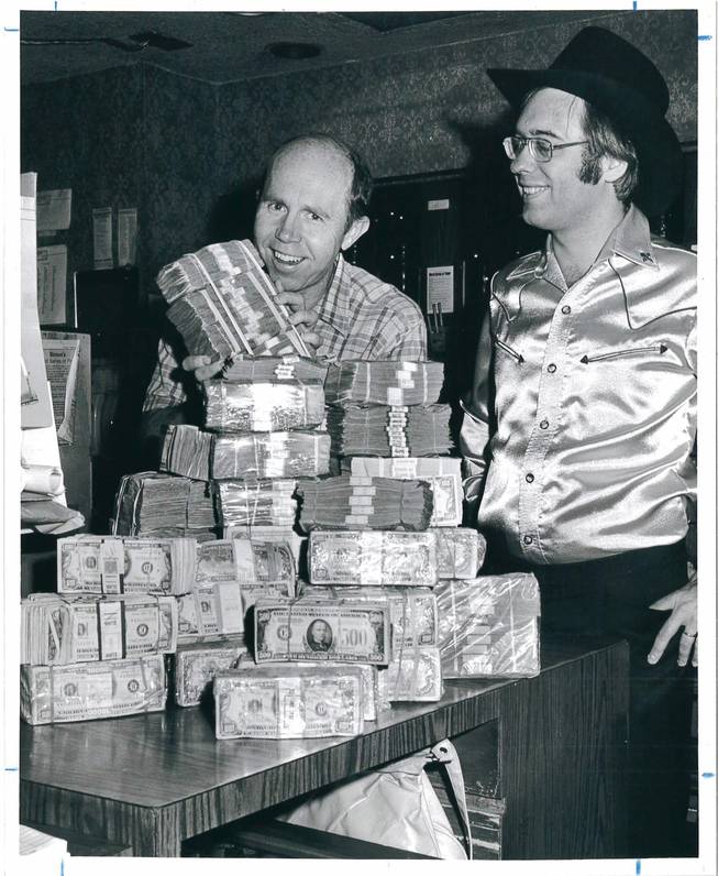 Jack Binion displays more than $3 million in cash during the 15th World Series of Poker, April 24, 1984.