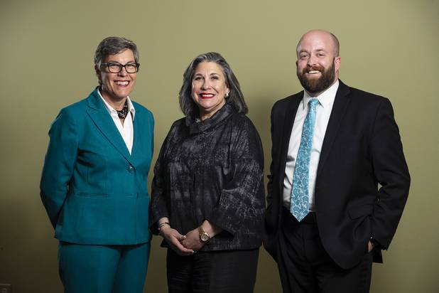 Laura Sussman, Wendy Kraft, and Aaron Forgey pose for a photo at Kraft-Sussman Funeral & Cremation Services on Monday, June 10, 2019.