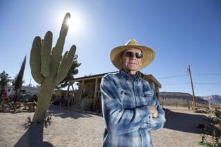 Joe Davidson, the owner of Cactus Joe's Nursery, poses at his compound located at 12740 Blue Diamond Road in Blue Diamond, Nev., on Thursday, Feb. 28, 2019.