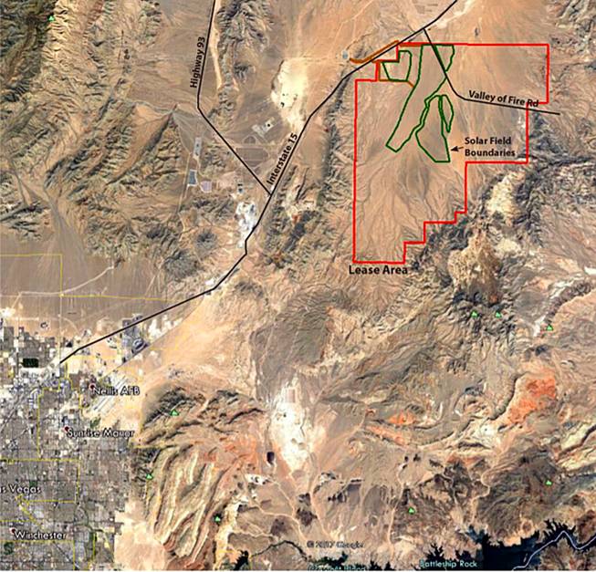 This image shows the proposed area of the Gemini Solar Project, 30 miles northeast of Las Vegas.