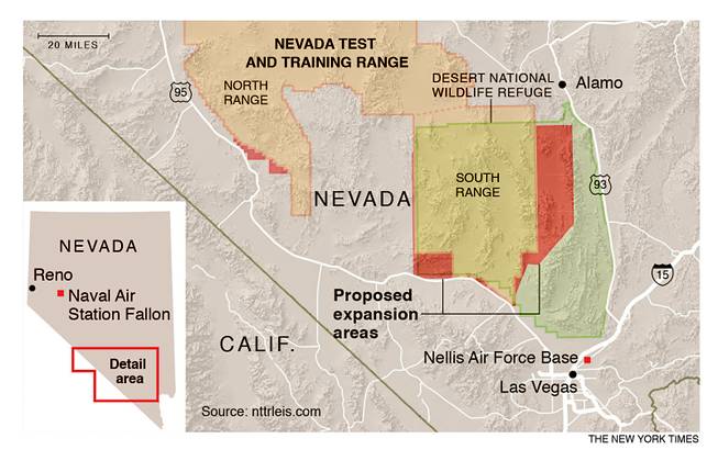 The Air Force wants to extend its bombing and training areas further into the Desert National Wildlife Refuge in Nevada. 