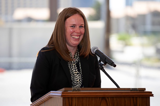 Jennifer McLennan, global brand leader for Delta Hotels by Marriott, speaks during a CAI Investments groundbreaking ceremony for a new Delta Hotel by Marriott at the southwest corner of Flamingo Road and Valley View Boulevard Wednesday, June 26, 2019.