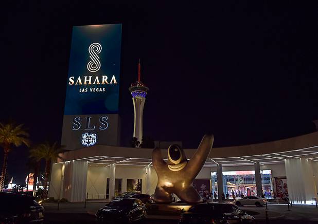 The marquee of the SLS Las Vegas displays its new ...
