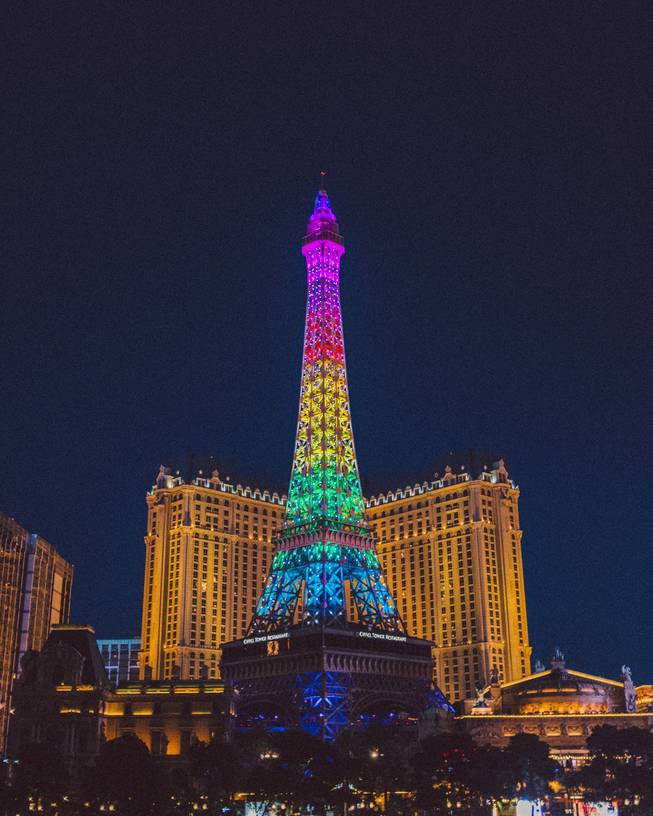 The Strip's Eiffel Tower went rainbow for Pride.