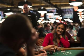 Kami Hudson from Vegas calls another player's bet during the World Series of Poker at the Rio Wednesday, July 3, 2019.