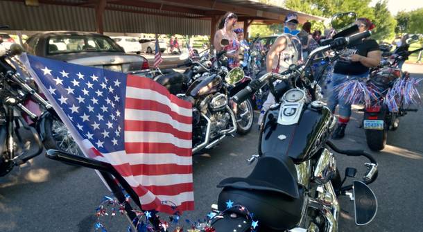 Bling Devas Motorcycle Club members wait for the Fourth of July parade to begin during the 71st Annual Boulder City Damboree Celebration in Boulder City on Thursday, July 4, 2019.