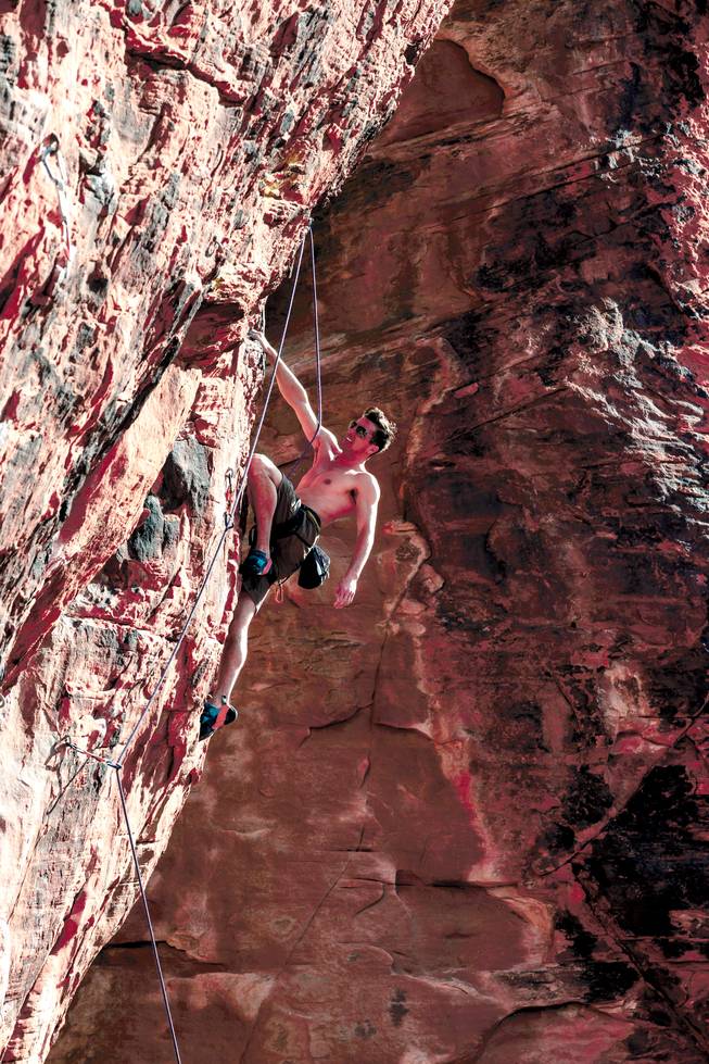Ryan Deegan rock climbs at Red Rock Canyon in 2018.