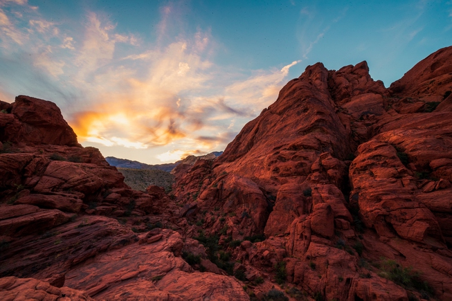 The sunset is seen from the Calico trails at Red ...