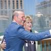MLS Commissioner Don Garber and Las Vegas Mayor Carolyn Goodman take a selfie during a news conference at the Bellagio for the Leagues Cup Final, Thursday, July 11, 2019.