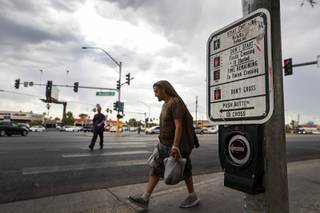 Pedestrians are shown on Boulder Highway at Flamingo Road Friday, July 12, 2019. Erin Breen, coordinator with the Traffic Safety Coalition, calls the area a 