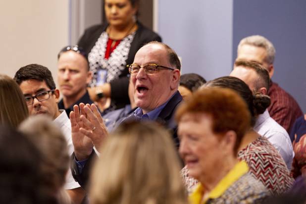 Professor David P. Cappella, chairman of UNLV's department of biomedical sciences, asks a question during the State of the Health District address at the Southern Nevada Health District office building Thursday, July 18, 2019.