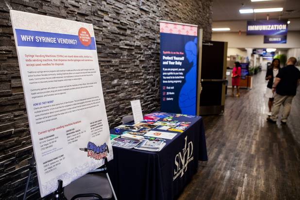 Informational booths are setup outside the conference room following the State of the Health District address at the Southern Nevada Health District office building Thursday, July 18, 2019.