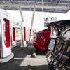 Tesla vehicles are parked at a new Tesla Supercharger station next to the LINQ High Roller on Tuesday, July 23, 2019.