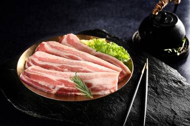 Pork belly grilled at your table will be a menu option at Chosun Hwaro & Nara Teppan.