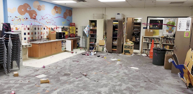 An art room at Robert E. Lake Elementary School was ...