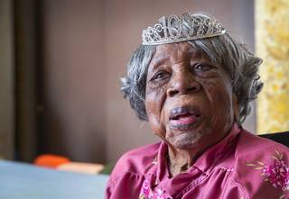Bettie Wilson, who will turn 100 years old on Aug. 6, poses at her daughter's home in North Las Vegas Friday, Aug. 2, 2019.