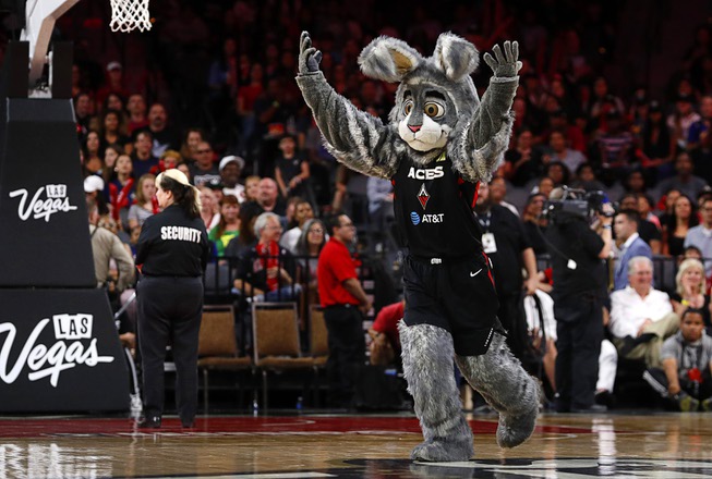 Las Vegas Aces mascot Buckets performs during a WNBA game ...