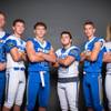 Members of the Moapa Valley High School football team are pictured during the Las Vegas Sun's high school football media day at the Red Rock Resort on July 24, 2019. They include, from left, Kellen Wallace, Hayden Redd, Thomas Bellavance, NAthan Dalley and Kele Henderson.