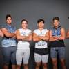 Members of the Green Valley High School football team are pictured during the Las Vegas Sun's high school football media day at the Red Rock Resort on July 24, 2019. They include, from left, Garrett Castro, Mason Buttel, Stetler Harms, Noah Hawthorne, George Faber and Joseph Gennuso.