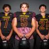 Members of the Pahrump High School football team are pictured during the Las Vegas Sun's high school football media day at the Red Rock Resort on July 24, 2019. They include, from left, Jalen Denton, Kody Peugh and Tony Margiotta.