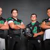 Members of the Virgin Valley High School football team are pictured during the Las Vegas Sun's high school football media day at the Red Rock Resort on July 24, 2019. They include, from left, Riley Waite, Jeremy Perkins, Wyatt Delano and Taua Fiso.