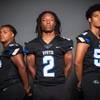 Members of the Sierra Vista High School football team are pictured during the Las Vegas Sun's high school football media day at the Red Rock Resort on July 24, 2019. They include, from left, Demar Ramsey, Camerion Murray and Davion Hodges.